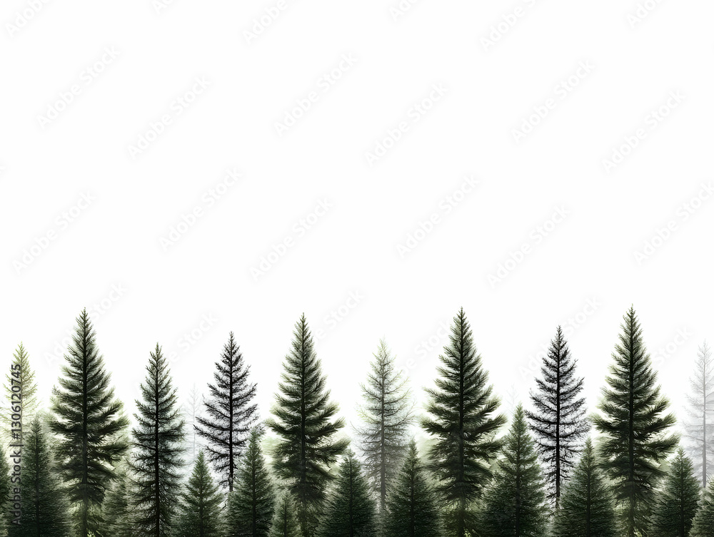 Illustration Of A Dense Green Forest Border Against A Clean White