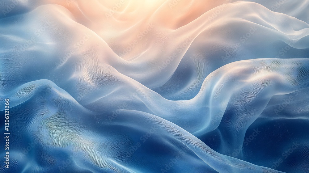 Soft blue silk drapes gently illuminated by warm light. AI Generated Soft blue silk drapes gently illuminated by warm light. AI Generated