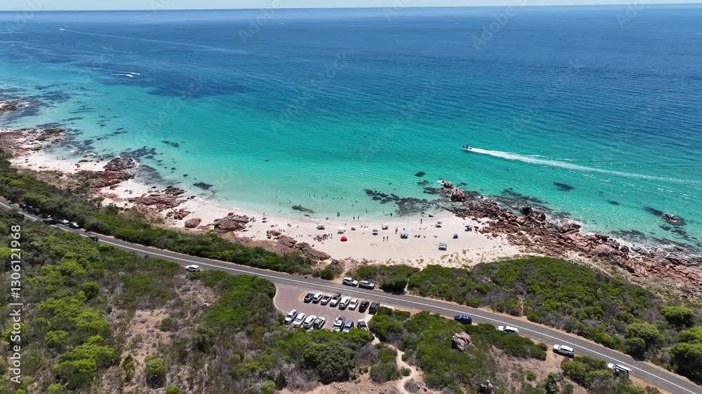 Car Park Coastal Road Aerial Ocean Views Jet Ski White Sand Beach Tourism Video Dunsborough Western Australia 4K Car Park Coastal Road Aerial Ocean Views Jet Ski White Sand Beach Tourism Video Dunsborough Western Australia 4K