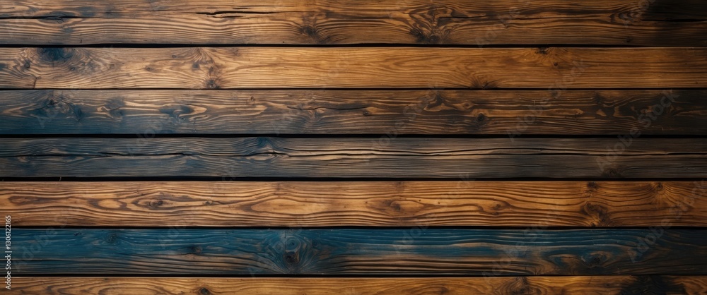 Naklejka premium Rustic wooden tabletop texture with rich grain patterns ideal for backgrounds and design projects featuring natural aesthetics.