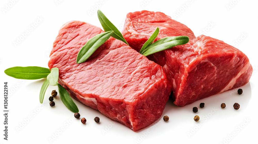 Isolated Raw Beef Steaks with Rosemary and Pepper as a Realistic Isolated Raw Beef Steaks with Rosemary and Pepper as a Realistic