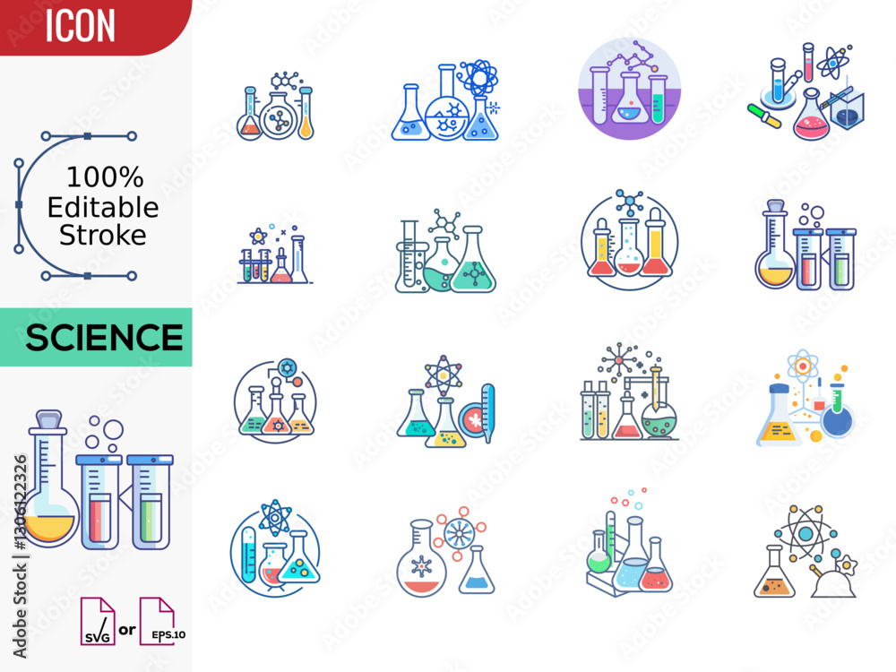 Science Lab Icon Set - Editable Stroke Vector Illustrations. science iconography Vector, science icon Design For A new Business Science Lab Icon Set - Editable Stroke Vector Illustrations. science iconography Vector, science icon Design For A new Business