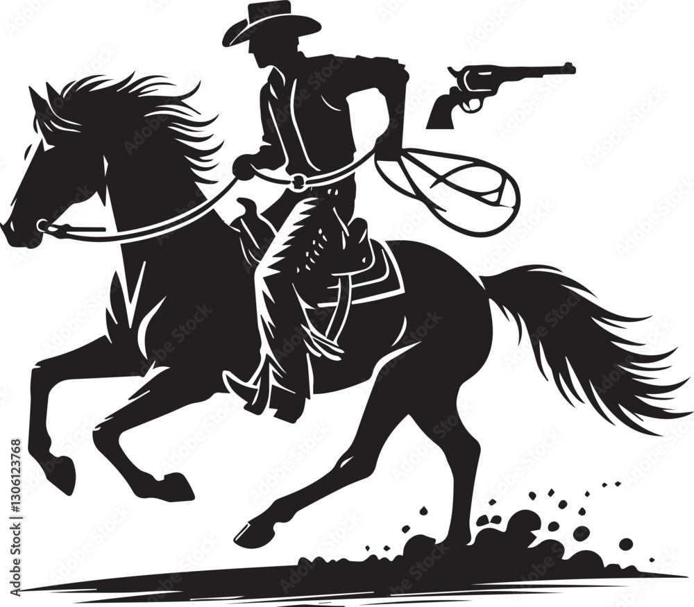 Fototapeta premium horse and rider, cowboy horse silhouette vector icon black and white eps file