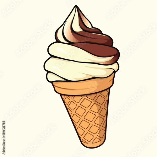 Hand drawn ice cream cone with pink and chocolate color icing