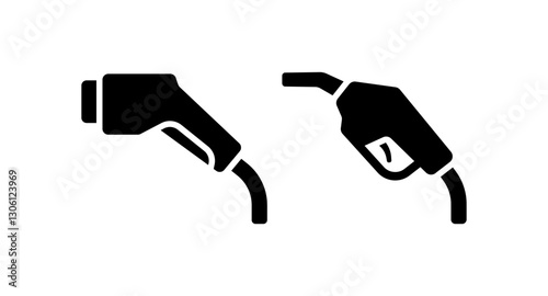Charging nozzle and petrol pump nozzle icon isolated on white background.
