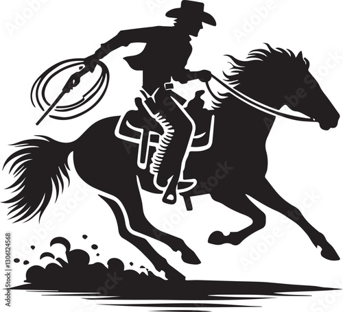 horse and rider, cowboy horse silhouette vector icon black and white eps file