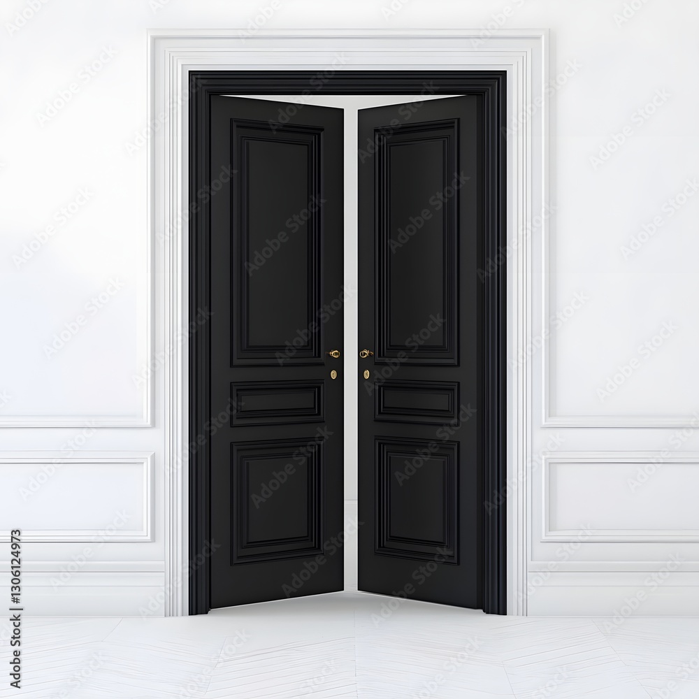 Elegant Black Wooden Closed Door in Minimalist Living Room Interior Elegant Black Wooden Closed Door in Minimalist Living Room Interior