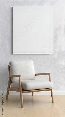 Modern Minimalist 3D Room Illustration: White Chair and Canvas Mockup