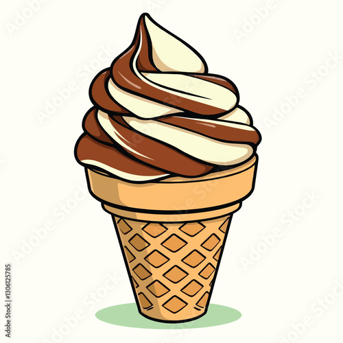 Hand drawn ice cream cone with pink and chocolate color icing