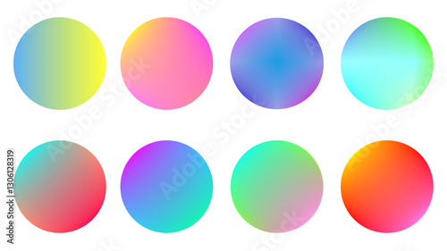 Vibrant color palette a set of eight gradient abstract circles with vibrant colors pallet. Perfect for backgrounds, logos, web elements, futuristic design, backdrop, modern designs.