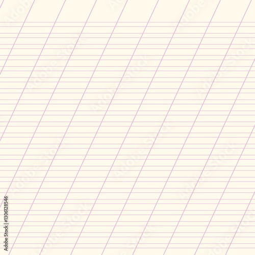 Graph paper. Printable lined grid paper with color horisontal, diagonal lines. Geometric pattern for school, oblique notebook. Realistic lined paper blank. Exercise page for calligraphy.
