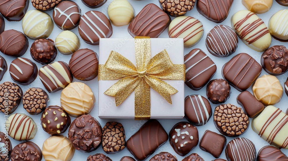 Fototapeta premium Indulge in a delectable assortment of gourmet chocolates, artfully arranged to create a visually stunning and irresistibly tempting composition This luxurious collection showcases a symphony of