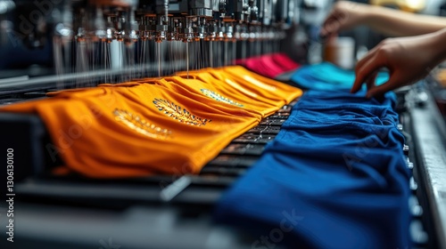 Industrial Embroidery Machine Embroidering Colorful Garments