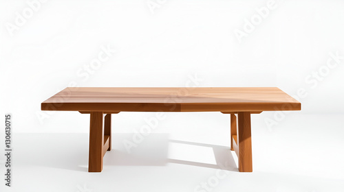 Clean-Lined Japanese Wooden Table Staged in a Sparse, Harmonious White Environment