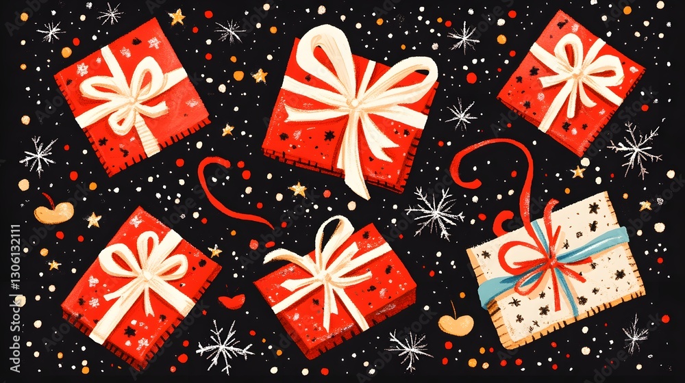 Obraz premium Festive Christmas Gifts Falling Background Illustration