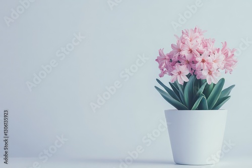 Wallpaper Mural A vibrant image of a pink hyacinth plant in a simple white pot, isolated against a pure white background, highlighting the delicate beauty of the flowers. Torontodigital.ca