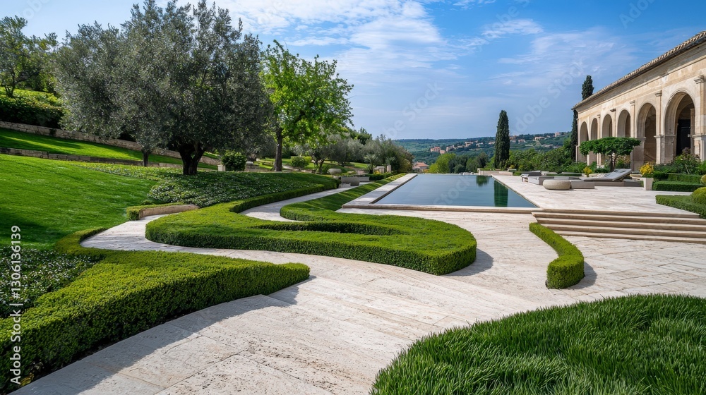 Luxurious roman villa in peaceful countryside serene landscape outdoor view tranquil environment Luxurious roman villa in peaceful countryside serene landscape outdoor view tranquil environment