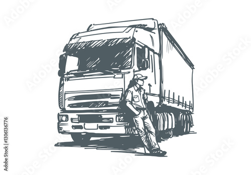 Truck Driver hand drawn sketch illustration vector