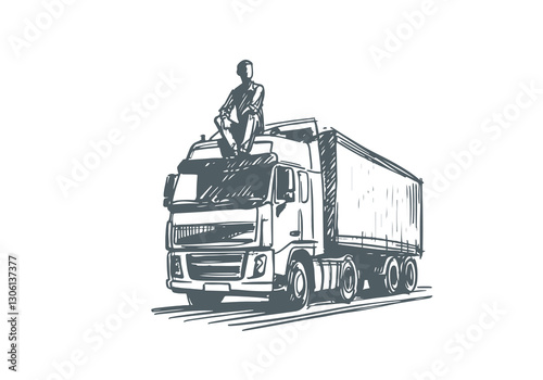 Truck Driver hand drawn sketch illustration vector
