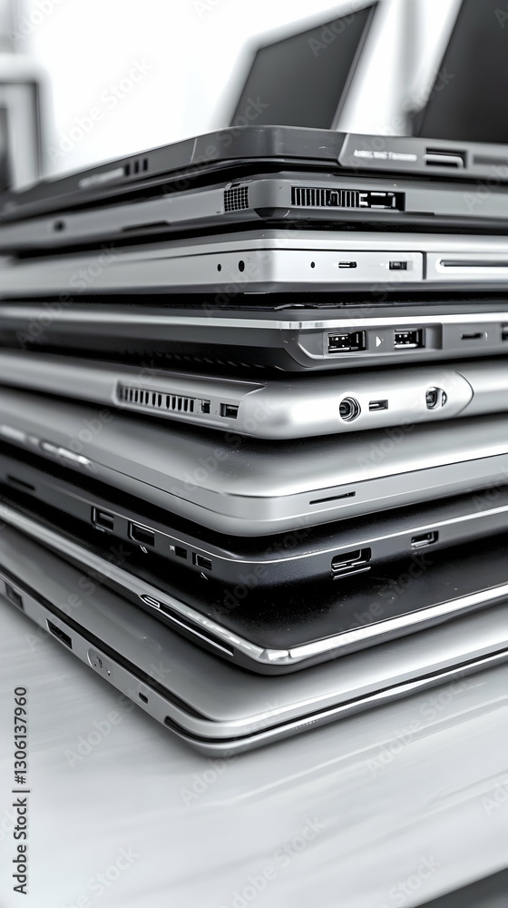 Stacked Laptops Photo with Metallic Silver And Black Color Computers Stacked Laptops Photo with Metallic Silver And Black Color Computers