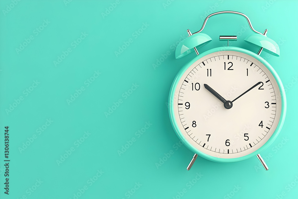 Turquoise Retro Alarm Clock On Teal Background Photo Illustration Turquoise Retro Alarm Clock On Teal Background Photo Illustration