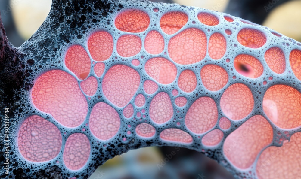 Abstract organic form with porous texture and glowing interior Abstract organic form with porous texture and glowing interior