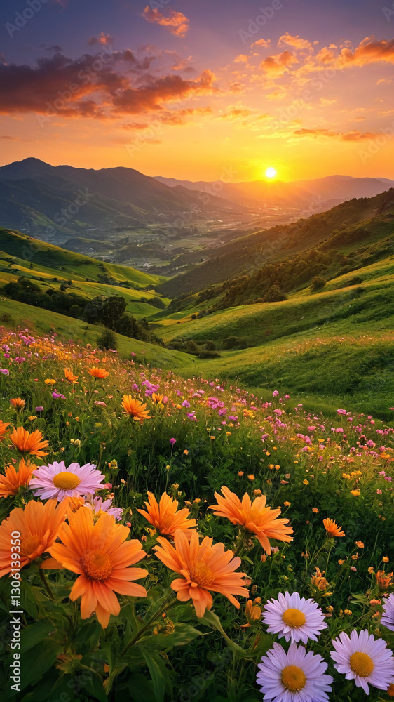 Fototapeta premium sunset over the field. ai generated