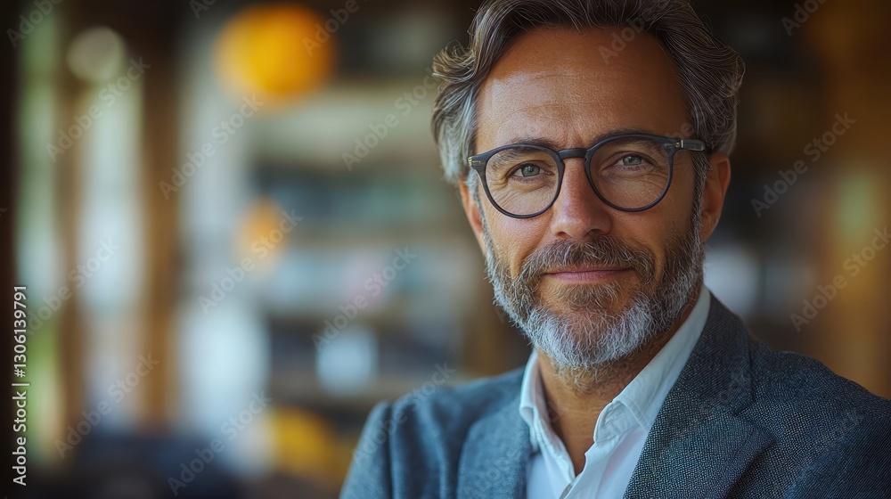 Obraz premium A confident businessperson conducting a webinar with a professional backdrop.