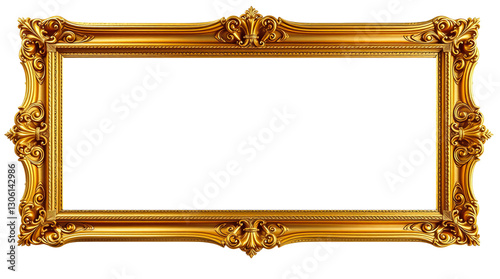 Elegant Golden Baroque Frame Isolated Black Background Luxury Ornate Design Vintage Style Decorative Picture Frame Gold Border Antique Gilt           