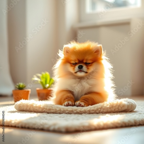 cachorro de pomerania meditando