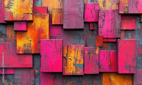 Fototapeta Naklejka Na Ścianę i Meble -  Colorful 3D wood blocks abstract background design for digital art