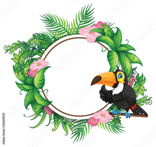 Tropical Toucan Bird Floral Frame Illustration