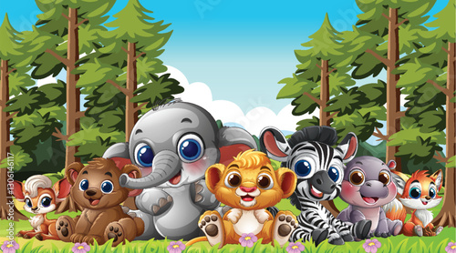 Adorable Animals in a Forest Gathering