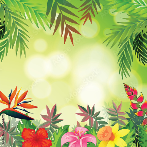 Tropical Floral and Leafy Background Illustration