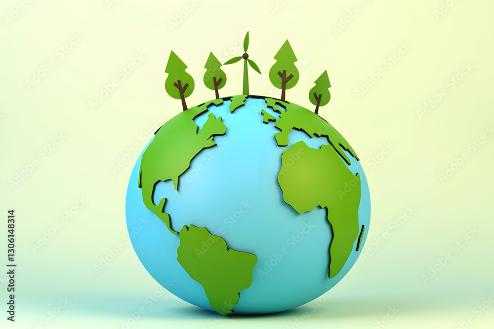 Creative Paper Cut-Out Style Earth with Trees, green and healthy earth concept with simple presentation Creative Paper Cut-Out Style Earth with Trees, green and healthy earth concept with simple presentation
