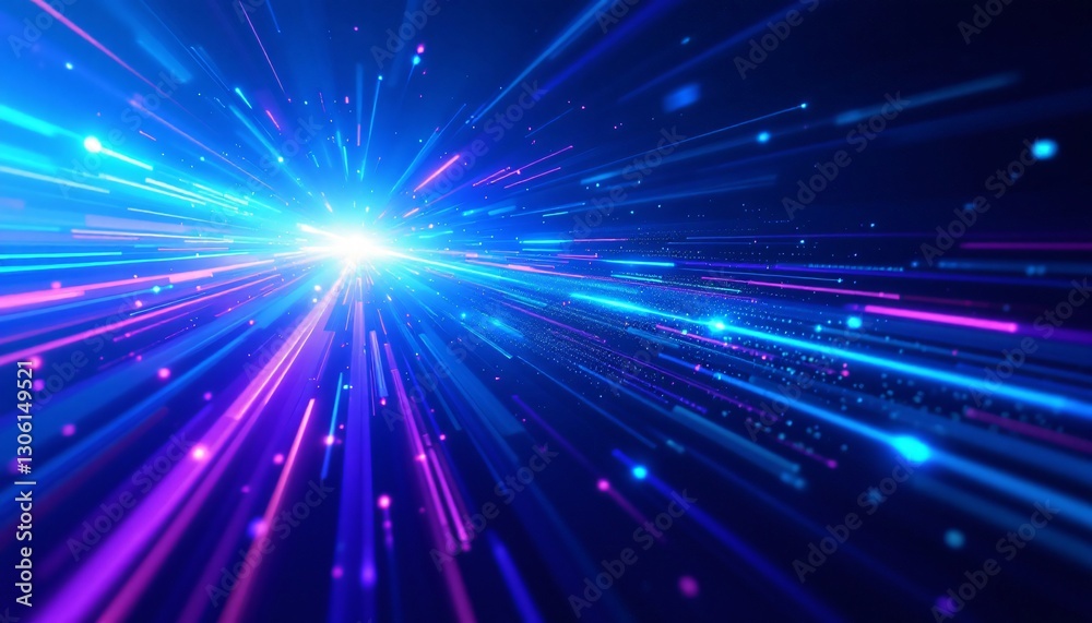 Fototapeta premium Neon Light Speed Tunnel: A Digital Journey Through Vibrant Colors