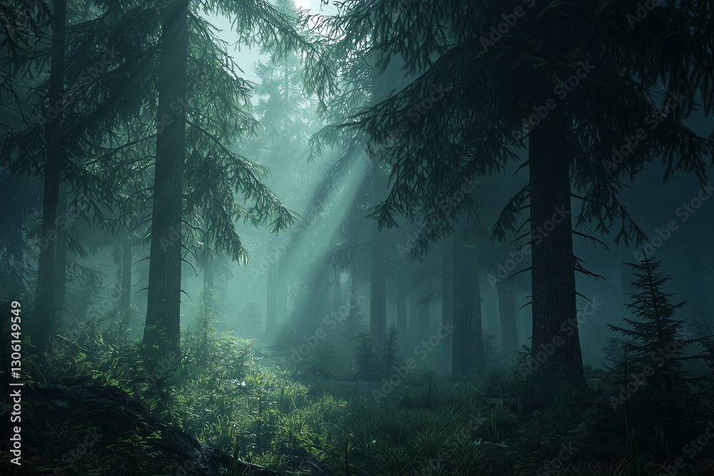 Fototapeta premium 霧深き幻想の森 – 自然が創る幻想風景