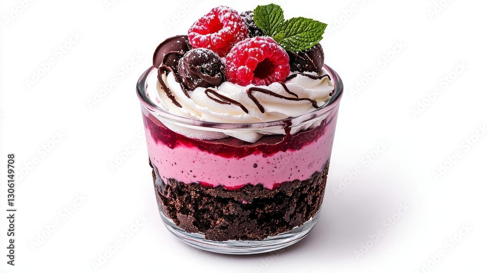 Delicious dessert layered with chocolate, cream, and fresh raspberries. Delicious dessert layered with chocolate, cream, and fresh raspberries.