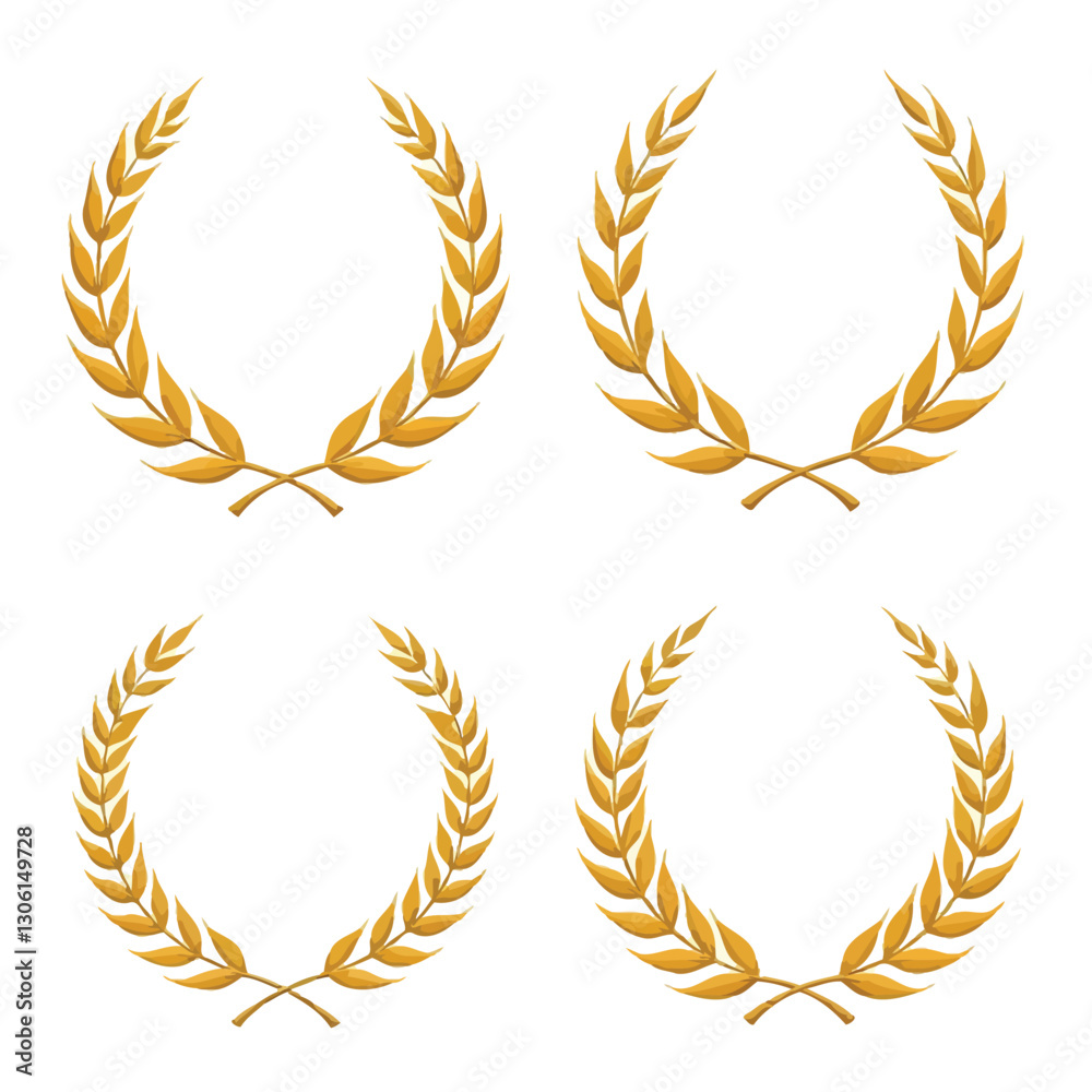 Wreath wheats ears icons and rice seed logo design elements set Wreath wheats ears icons and rice seed logo design elements set