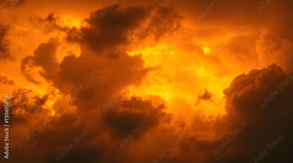 Fototapeta premium Dramatic sunset clouds illuminated with fiery orange and golden hues
