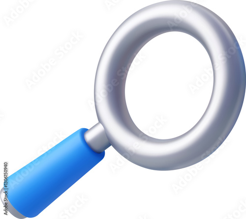 3d Vector A sleek 3D magnifying glass icon with a blue handle, symbolizing search, exploration