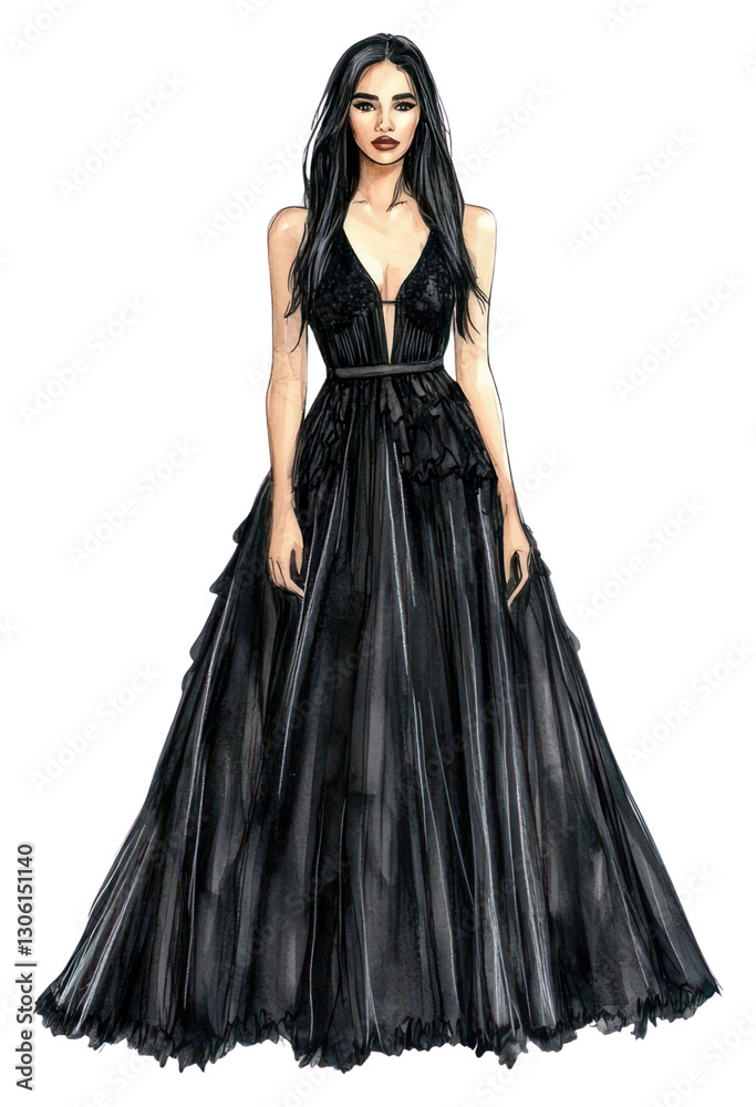 PNG Black gothic dress fashion illustration sketch. PNG Black gothic dress fashion illustration sketch.