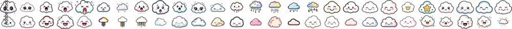 Fototapeta premium Adorable Fluffy Clouds with Cute Expressions.