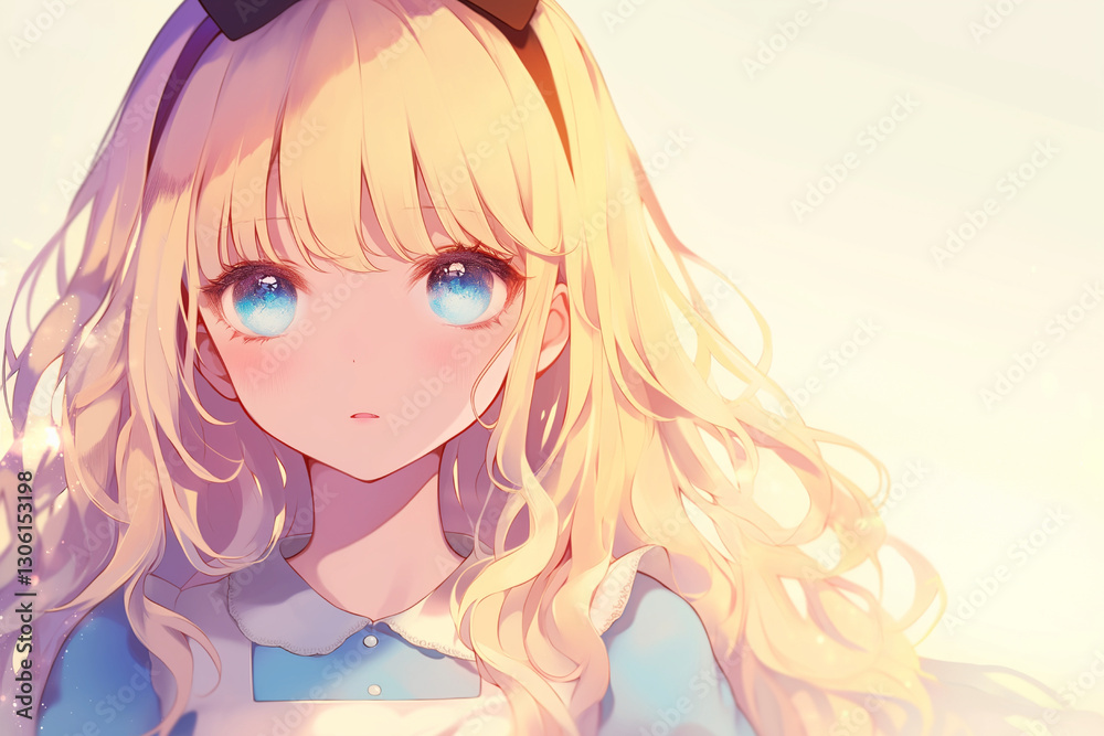 幻想的なアリスのポートレート ふんわりとした金髪と優しい表情の美少女 幻想的なアリスのポートレート ふんわりとした金髪と優しい表情の美少女