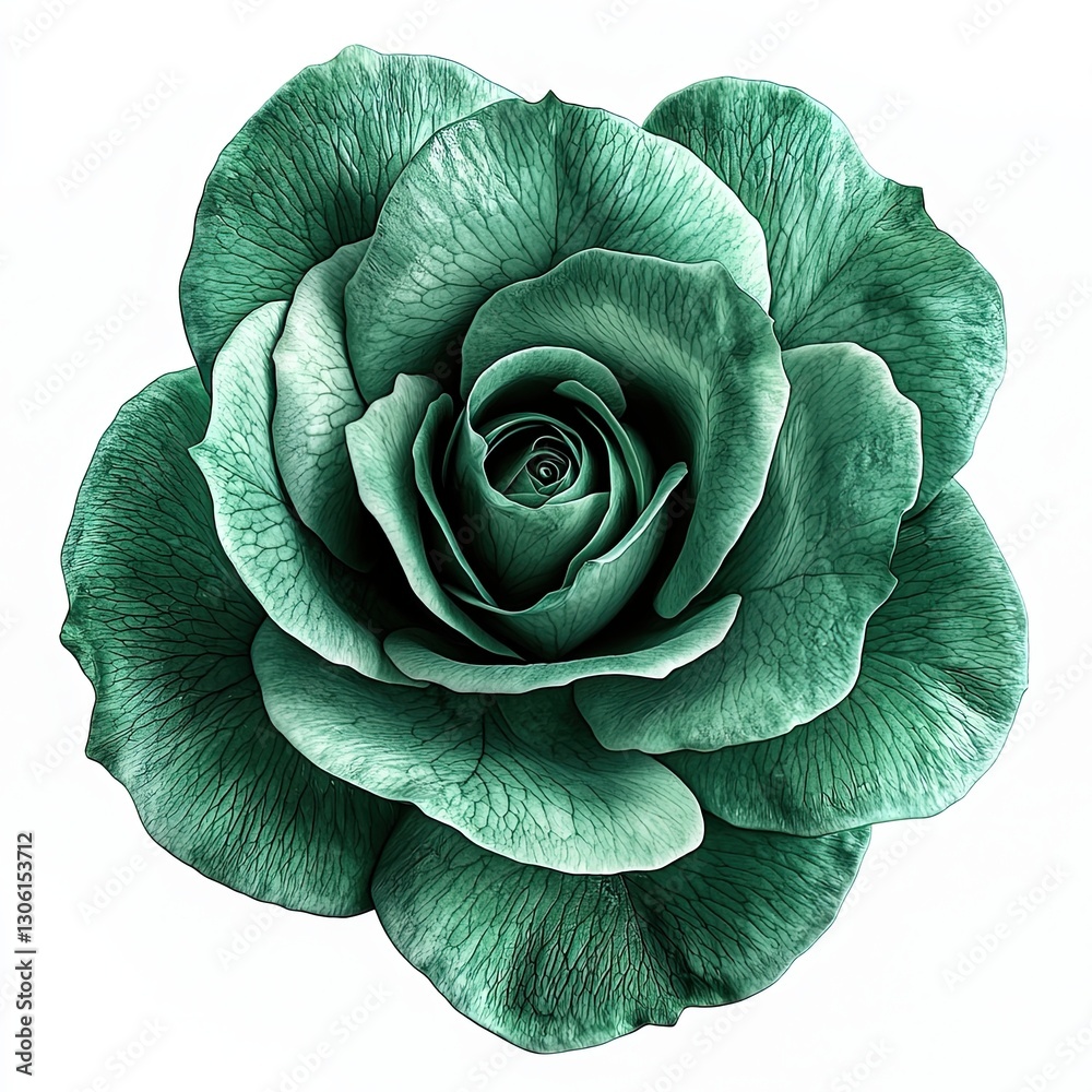 Fototapeta premium A stunning green rose blooms with intricate petal details, showcasing natural beauty and elegance,Unique Green Floral Aesthetics,Luxury Botanical Design on the white background.