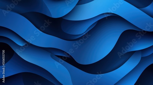 Abstract Blue Wave Paper Cut Design Background Texture Illustration