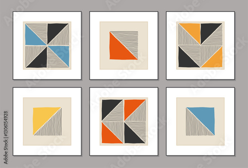 Trendy set of abstract creative minimal artistic hand sketched compositions