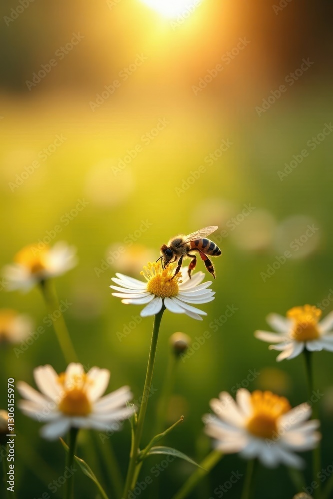 Sun-drenched meadow, honeybees collecting nectar , blossom, abstract, nature Sun-drenched meadow, honeybees collecting nectar , blossom, abstract, nature