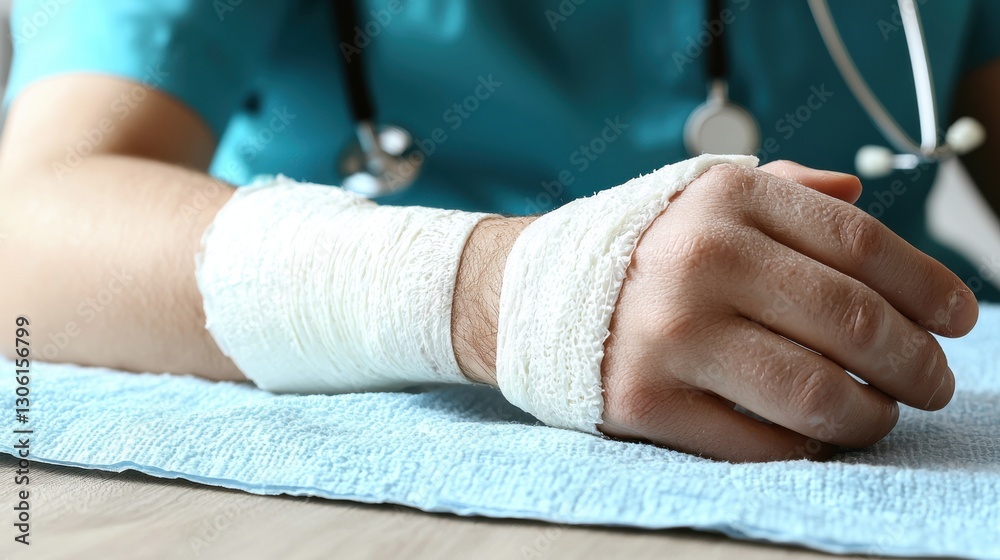 A dynamic urgent care visit, where a doctor quickly examines a male patient injured arm, ensuring fast and professional medical attention A dynamic urgent care visit, where a doctor quickly examines a male patient injured arm, ensuring fast and professional medical attention