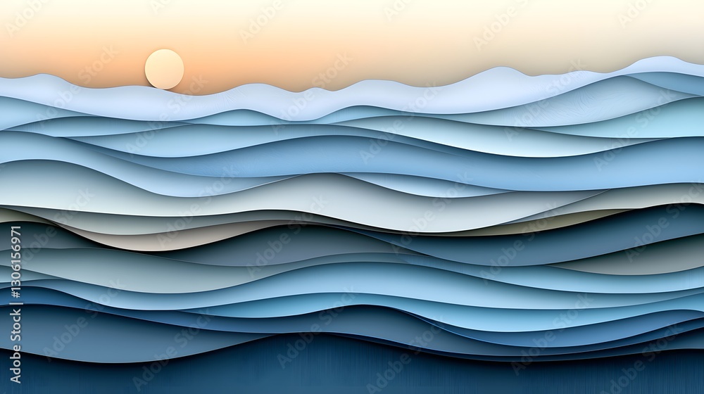 Obraz premium Serene Abstract Seascape with Gentle Waves and Soothing Tones at Sunset Reflected in Calming Ocean Surface